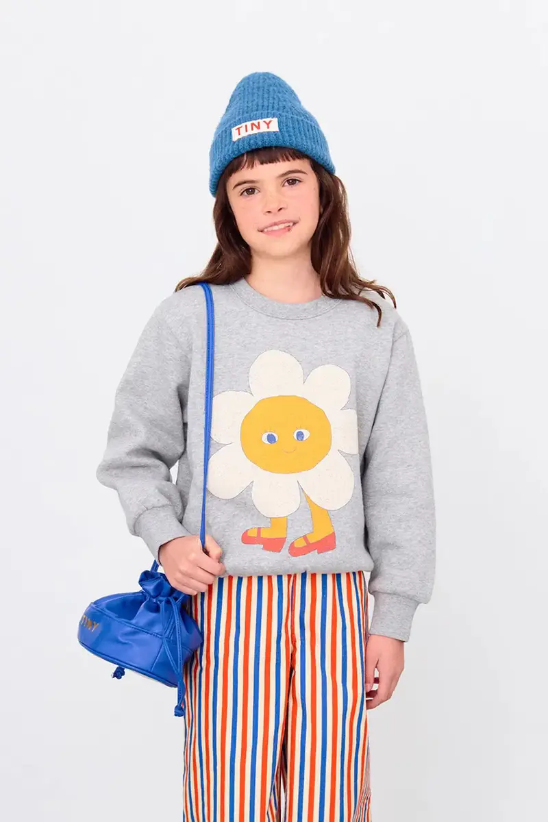 Tinycottons felpa in cotone bambino/a FLOWER GRAPHIC SWEATSHIRT colore grigio AW25-287