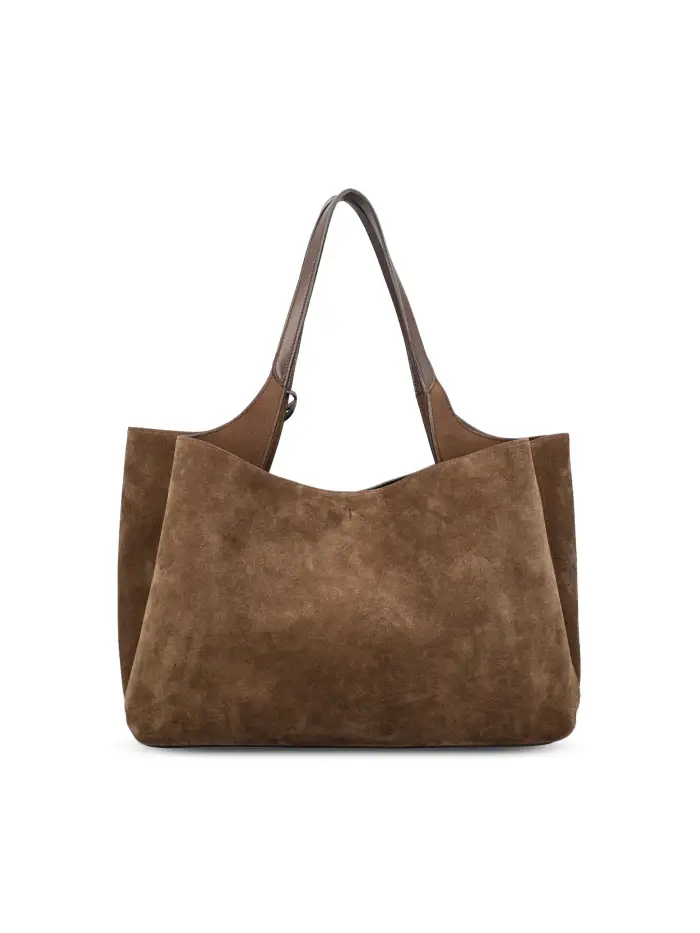 Borsa realizzata in pelle di vitello scamosciata MARRONE