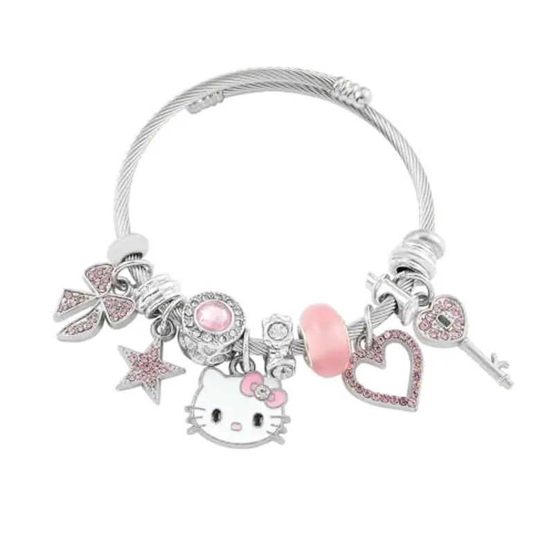 TOEECY Braccialetti Bambina Donna Gatto Cartoon Ciondoli Carini Bracciale Regolabile Braccialetto Amicizia Gioielli Regali per Bambini