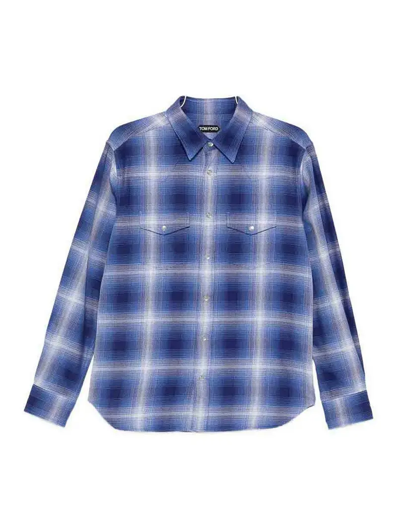 Tom Ford Camicia a quadri in cotone Blu