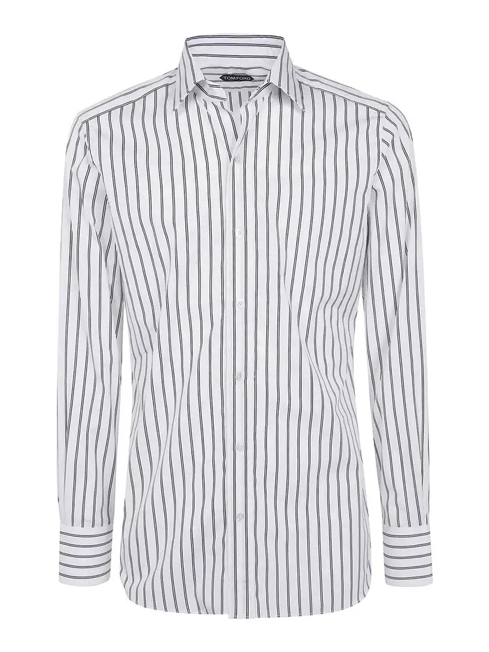 Camicia slim fit a righe in popeline Bianco