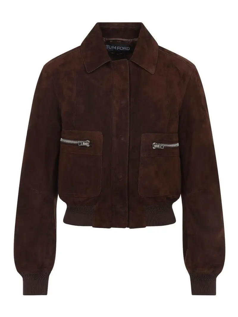 Tom Ford Giubbotto bomber in pelle scamosciata Marrone
