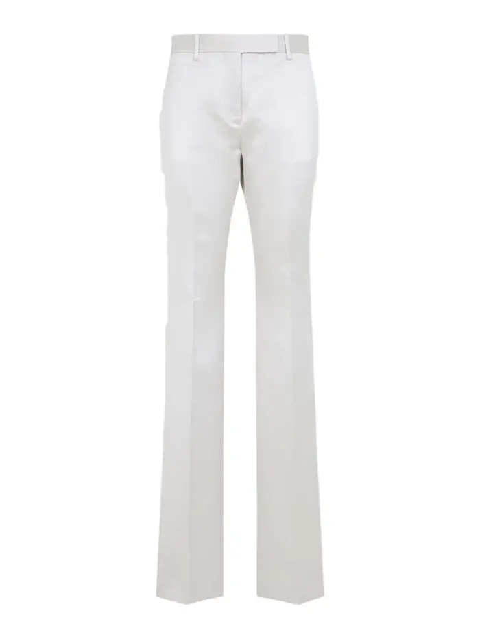 Pantaloni In Misto Cotone E Seta Bianco