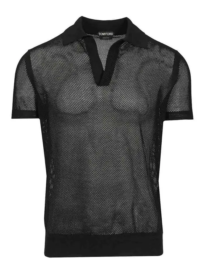 Polo lavorata a maglia Nero