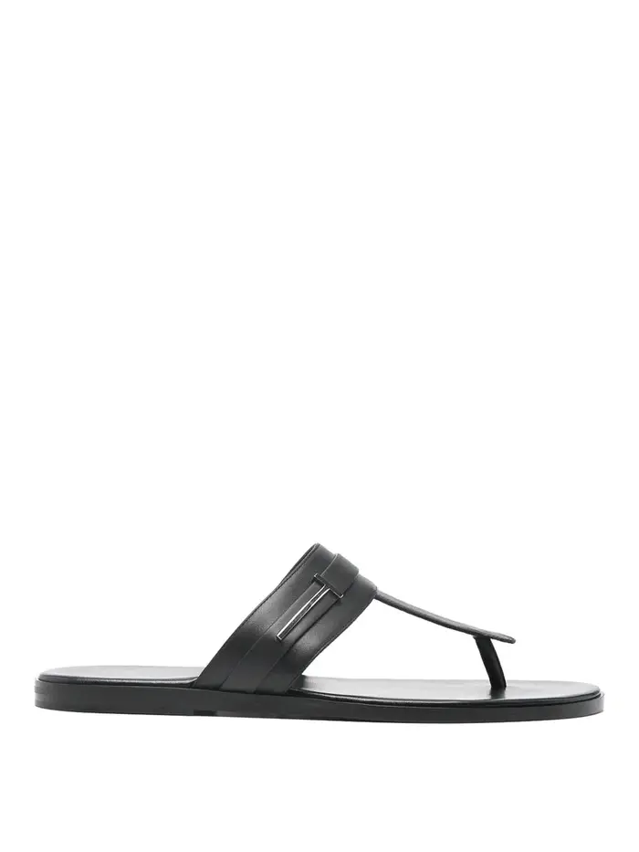 Sandali a T in pelle liscia Nero