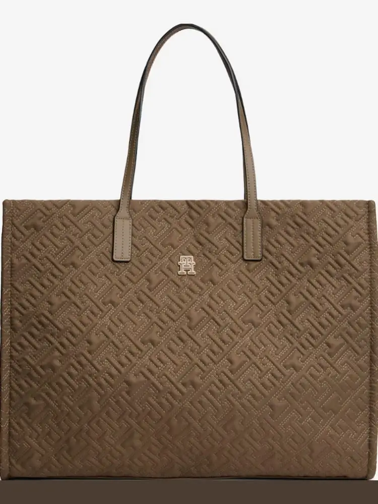 Tommy Hilfiger borsa tote taupe con motivo monogramma th in rilievo