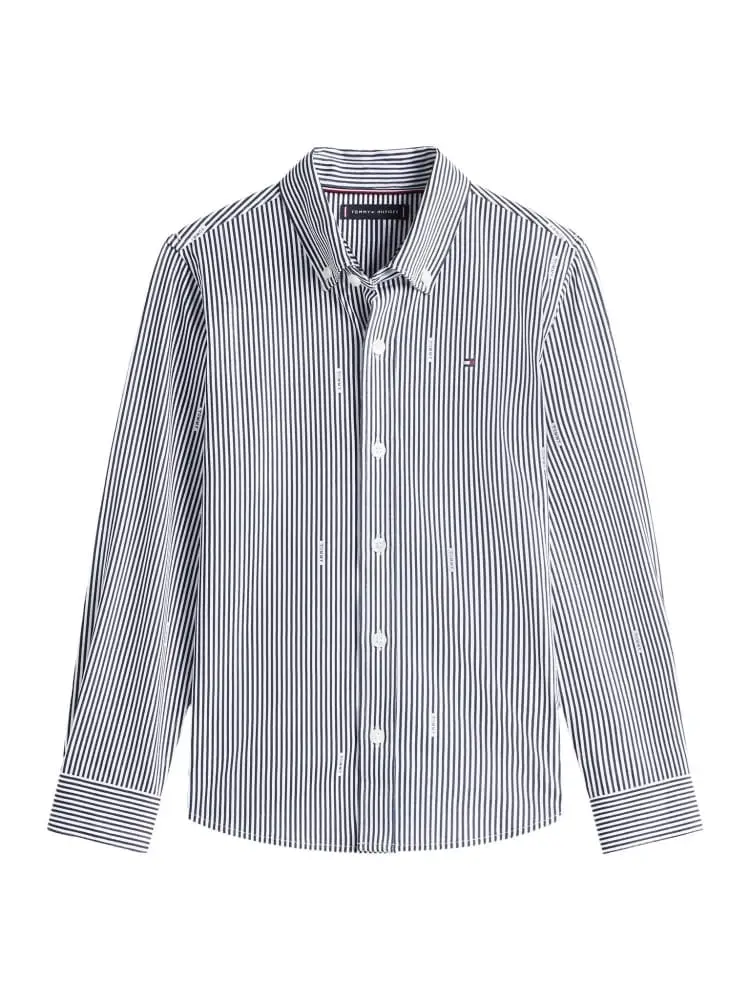 Tommy Hilfiger camicia blu navy bambino a righe mini logo