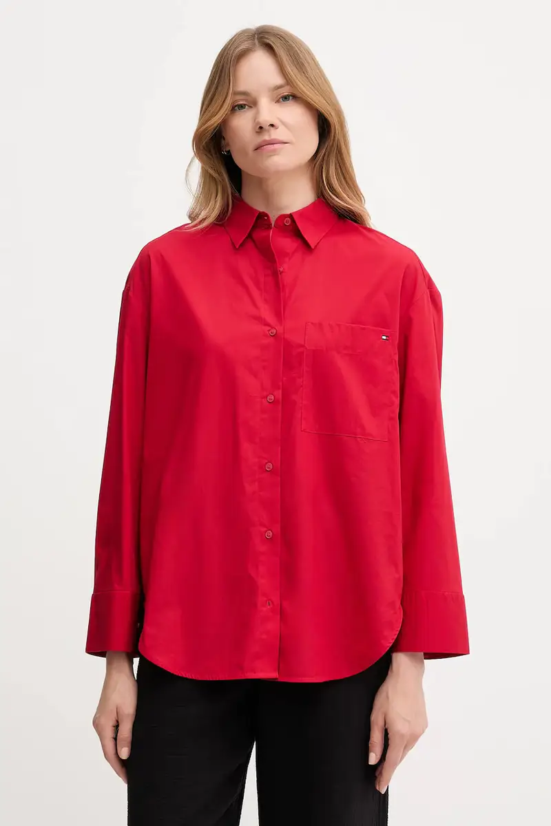Tommy Hilfiger camicia in cotone donna colore rosso WW0WW45892