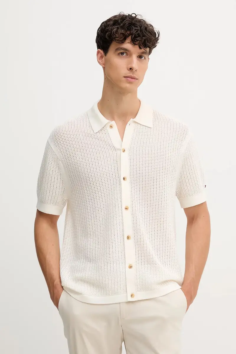 Tommy Hilfiger camicia in cotone uomo colore beige MW0MW39530