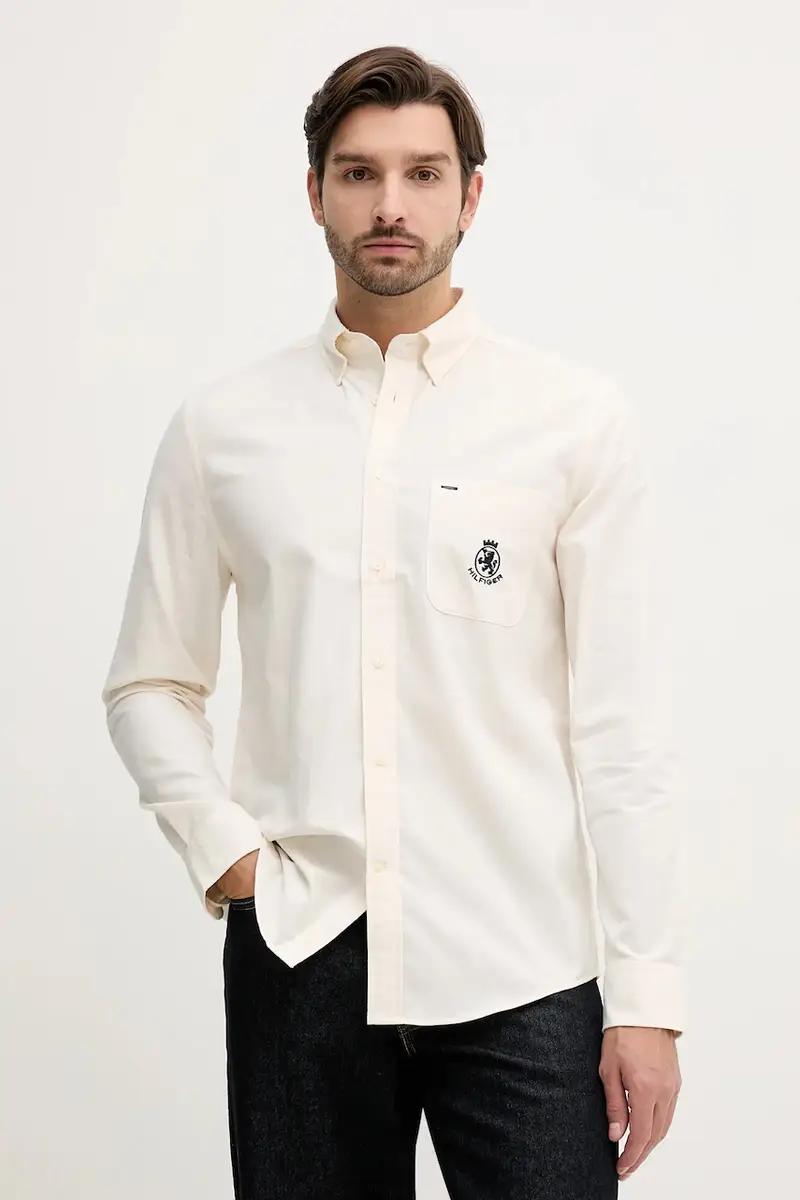 Tommy Hilfiger camicia in cotone uomo colore beige MW0MW40890