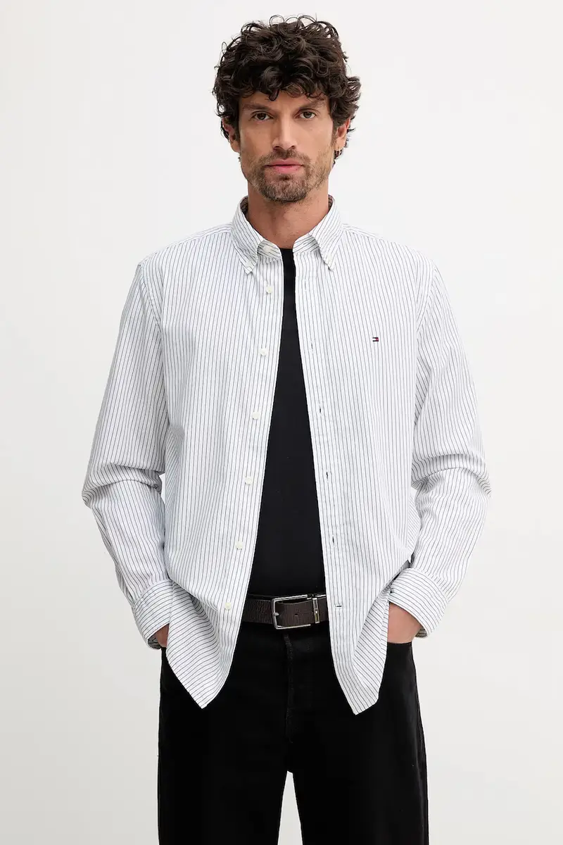 Tommy Hilfiger camicia in cotone uomo colore bianco MW0MW41399