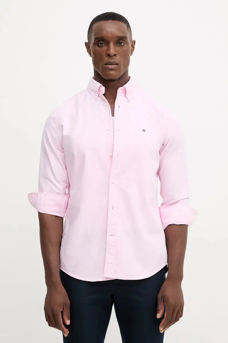 Tommy Hilfiger camicia in cotone uomo colore blu MW0MW35774 Rosa