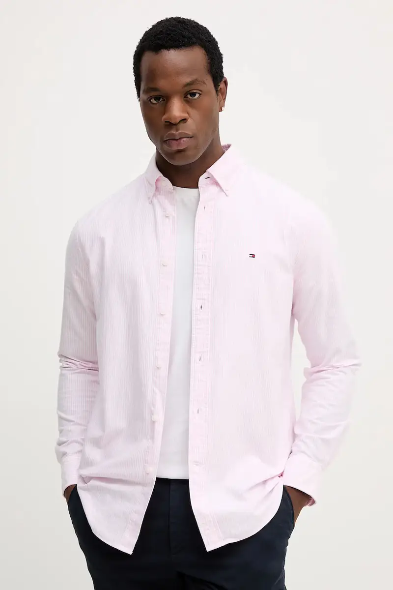 Tommy Hilfiger camicia in cotone uomo colore blu MW0MW36238 Rosa