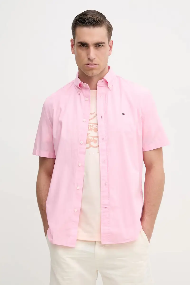 Tommy Hilfiger camicia in cotone uomo colore rosa MW0MW37584