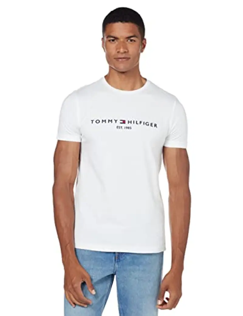 Tommy Hilfiger Core Tommy Logo Tee Mw0Mw11465, Maglietta a Maniche Corte, Uomo, Bianco (Snow White)