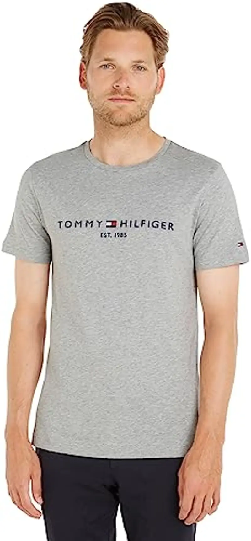 Tommy Hilfiger Core Tommy Logo Tee Mw0mw11465, Maglietta a Maniche Corte Uomo, Grigio (Cloud Htr)