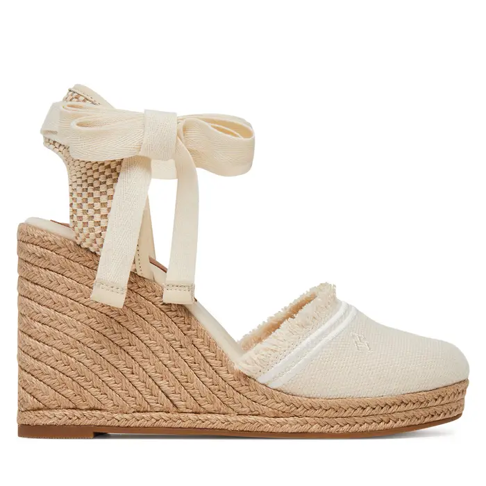 Espadrillas Tommy Hilfiger Fringe Canvas High Wedge FW0FW08878 Écru Crema