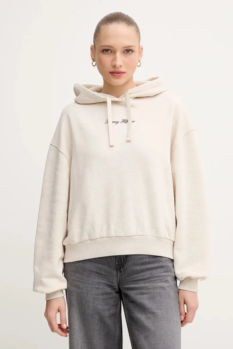 Tommy Hilfiger felpa donna colore beige con cappuccio WW0WW47459