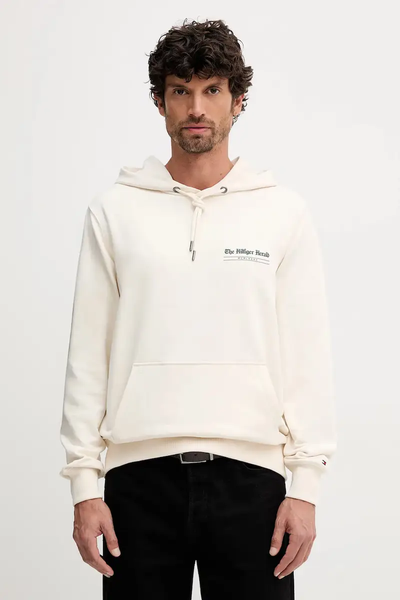 Tommy Hilfiger felpa in cotone uomo colore beige con cappuccio MW0MW40065