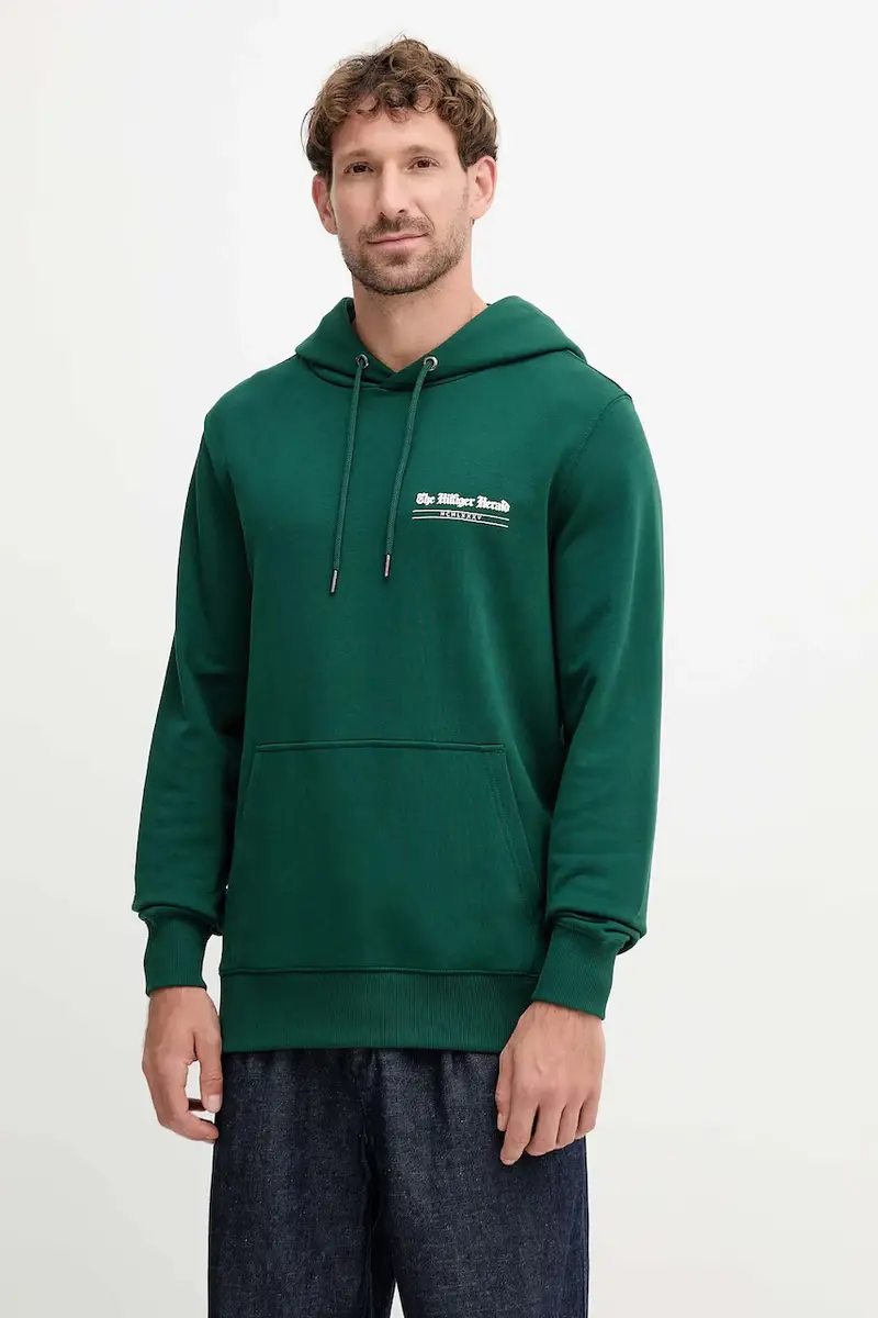 Tommy Hilfiger felpa in cotone uomo colore verde con cappuccio MW0MW40065