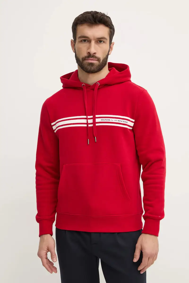 Tommy Hilfiger felpa uomo colore rosso con cappuccio MW0MW38332