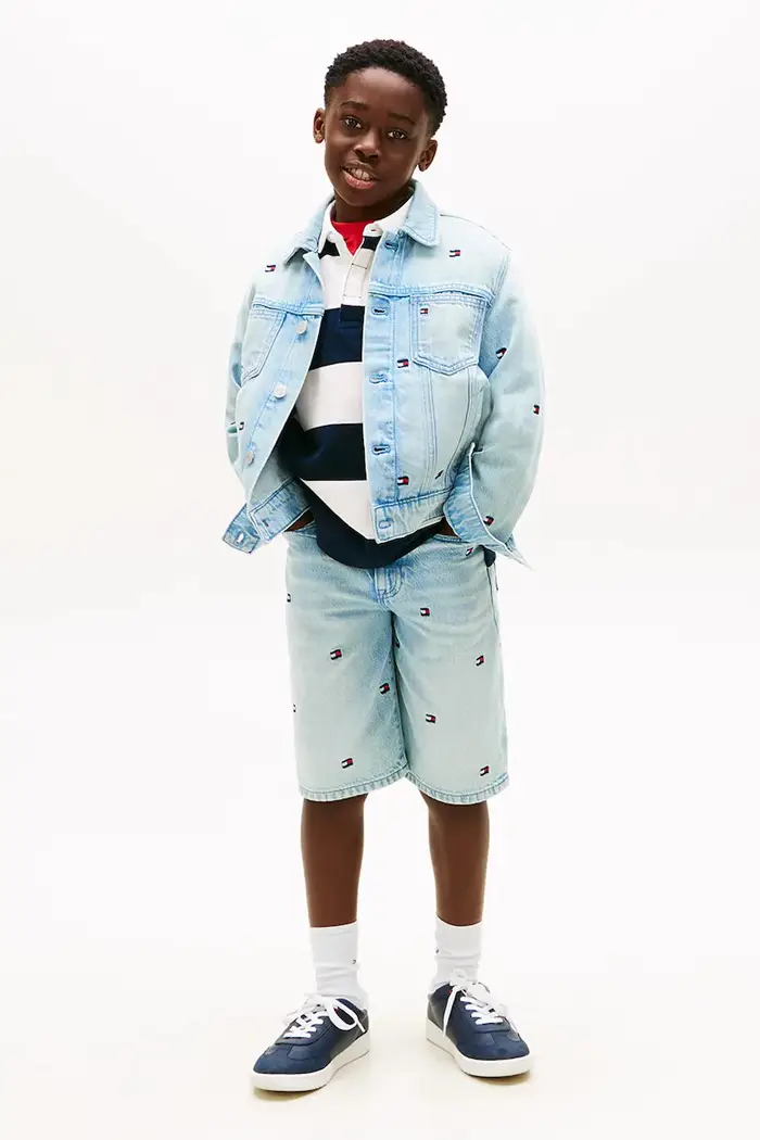 giacca jeans per bambini in cotone Blu
