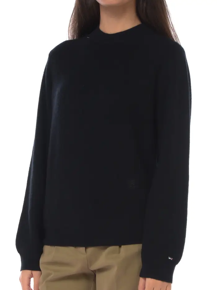 TOMMY HILFIGER maglia da donna in lana con logo NERO