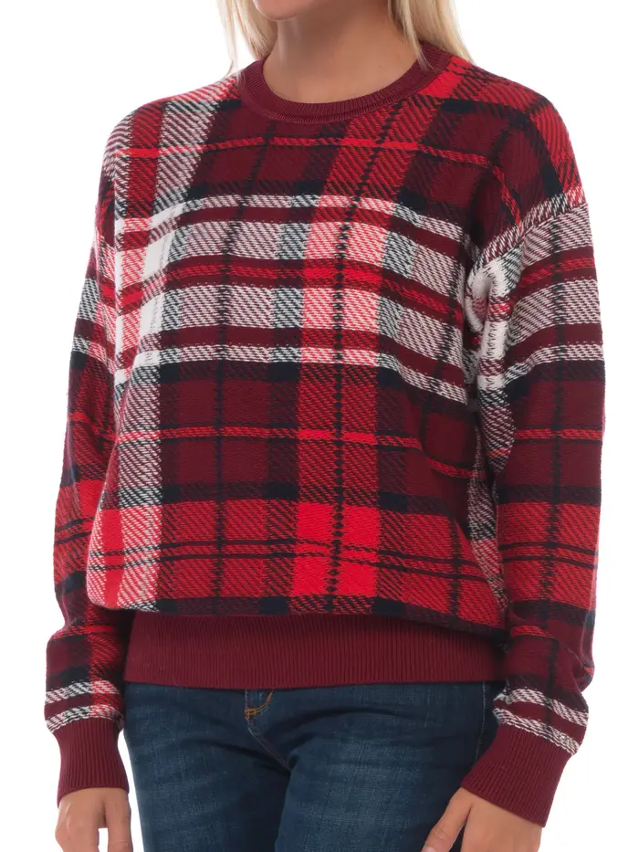 TOMMY HILFIGER maglia da donna in viscosa check Rosso
