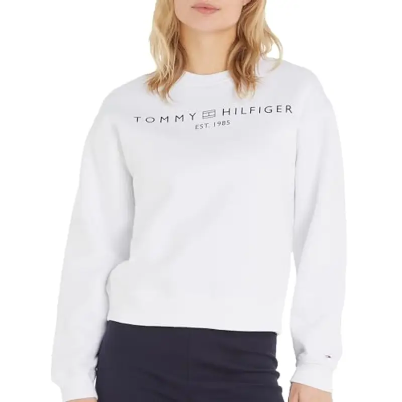 Tommy Hilfiger Mdrn Reg Corp Logo C-Nk Swtshrt Ww0Ww39791, Felpa, Donna, Bianco (TH Optic White)