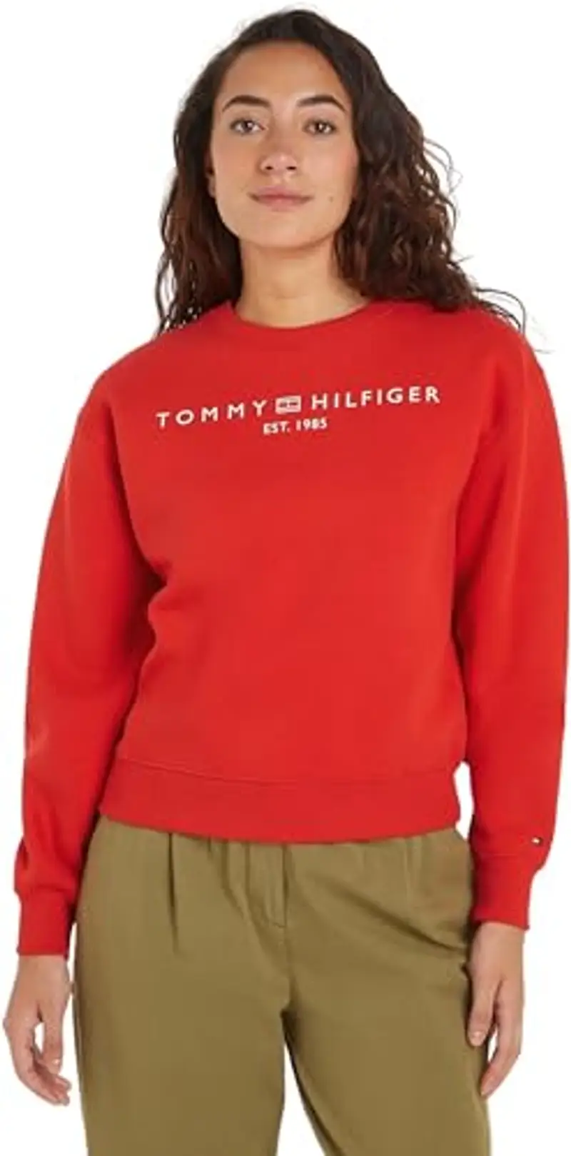 Tommy Hilfiger Mdrn Reg Corp Logo C-Nk Swtshrt Ww0Ww39791, Felpa, Donna, Rosso (Fierce Red)
