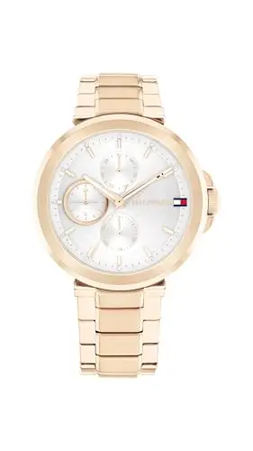Tommy Hilfiger Orologio Analogico Multifunzione al Quarzo da Donna con Cinturino in Acciaio Inossidabile Color Oro Rosso