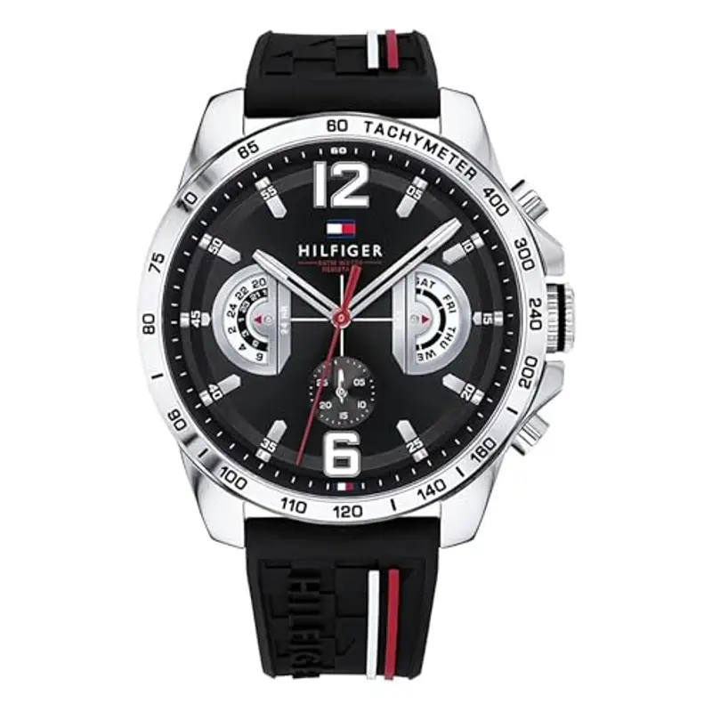 Tommy Hilfiger Orologio Analogico Multifunzione al Quarzo da Uomo con Cinturino in Silicone Nero - 1791473