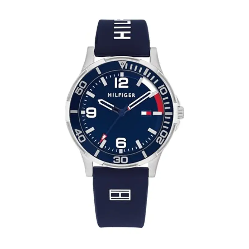 Tommy Hilfiger Orologio Bambino Quadrante Blu, Cinturino in Silicone Blu, Cassa Acciaio 34mm, Lunetta in Alluminio, Quarzo, 5 ATM