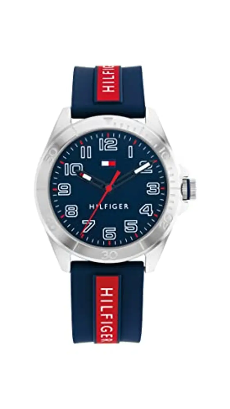 Tommy Hilfiger Orologio con Movimento al Quarzo a Tre Lancette per i Giovani con Cinturino in Silicone Blu Navy - 1720019, Blue and Red