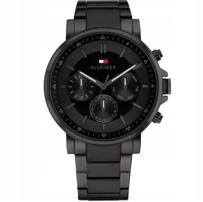 Orologio da uomo Tommy Hilfiger 1710590 Cinturino nero Quadrante nero 43mm + scatola