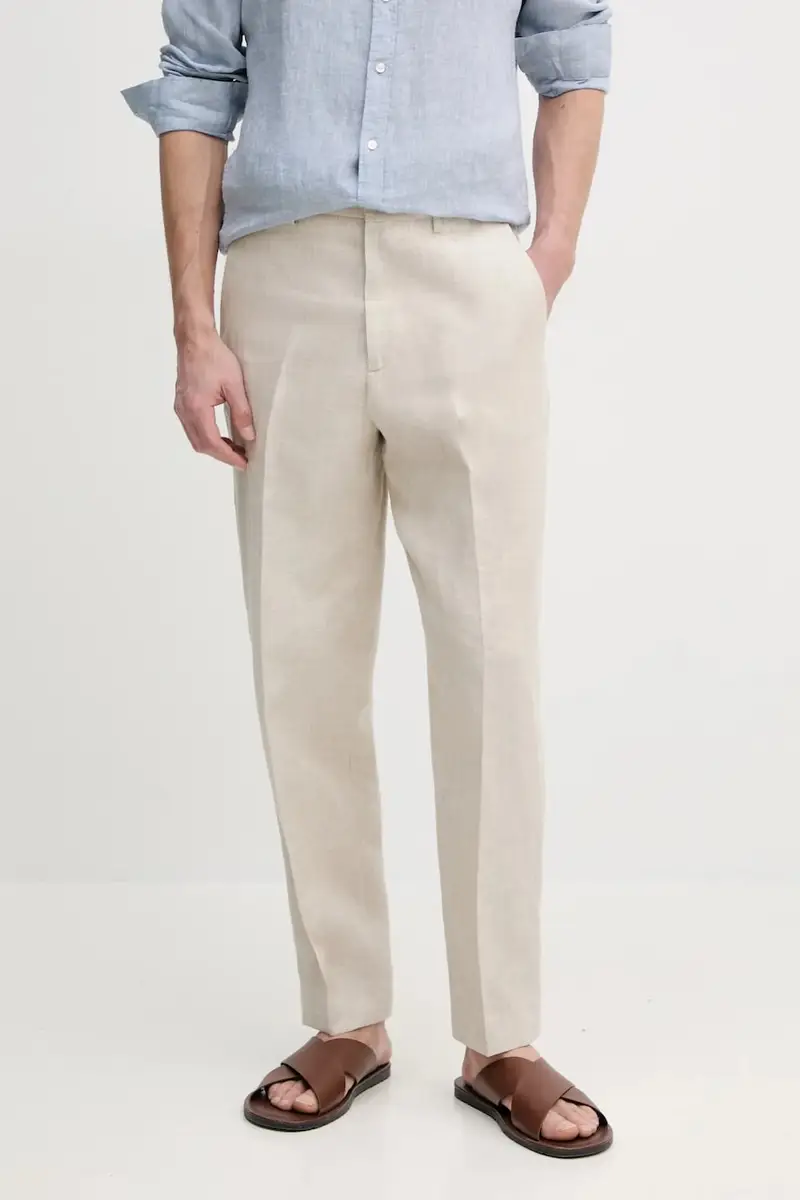 Tommy Hilfiger pantaloni in lino uomo colore beige SQTHL5607.SQTH500