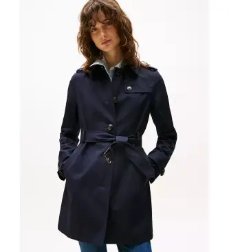 Tommy Hilfiger per donna WW0WW24966 Trench monopetto blu navy Heritage, Casual, Cotone, Manica lunga
