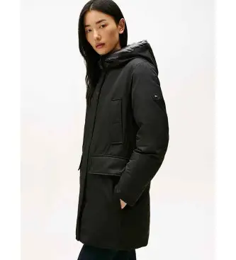 Tommy Hilfiger per donna WW0WW46533 Parka imbottito con cappuccio a contrasto nero, Casual, Nylon, Manica lunga