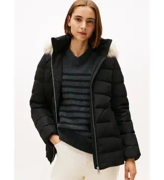 Tommy Hilfiger per donna WW0WW47542 Giacca imbottita nera con cappuccio, Nero, Casual, Poliestere