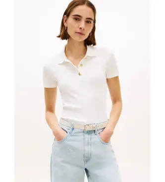 Tommy Hilfiger per donna WW0WW49252 Polo slim fit con bottoni color oro beige, Casual, Cotone, Manica corta