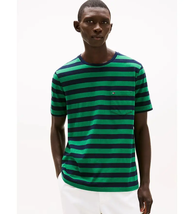 Tommy Hilfiger per uomo. MW0MW37283 Maglietta verde con tasca applicata, Casual, Cotone, Manica corta
