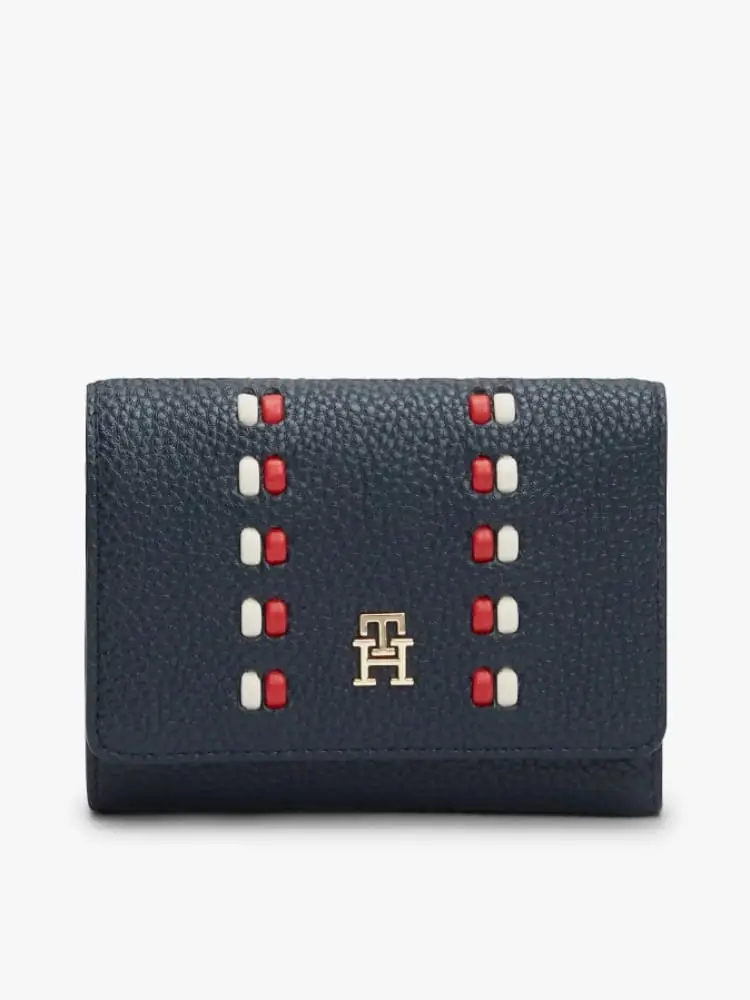 Tommy Hilfiger portafoglio trifold blu con inserti bianco e rosso