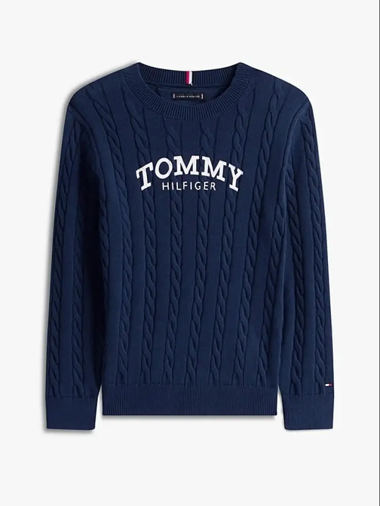 Tommy Hilfiger pullover kids/junior in maglia intrecciata con logo blu