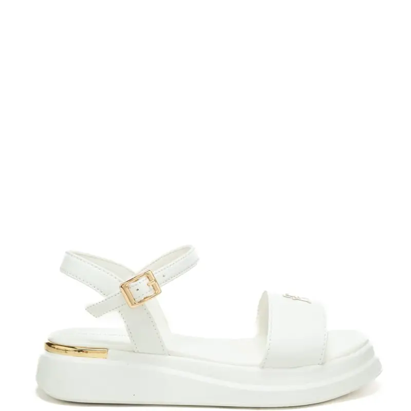 Tommy Hilfiger sandali da bambina in pelle con inserto laminato sul retro bianchi