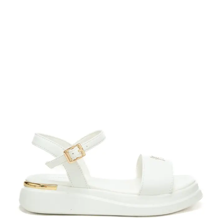 Tommy Hilfiger sandali da bambina in pelle con inserto laminato sul retro bianchi