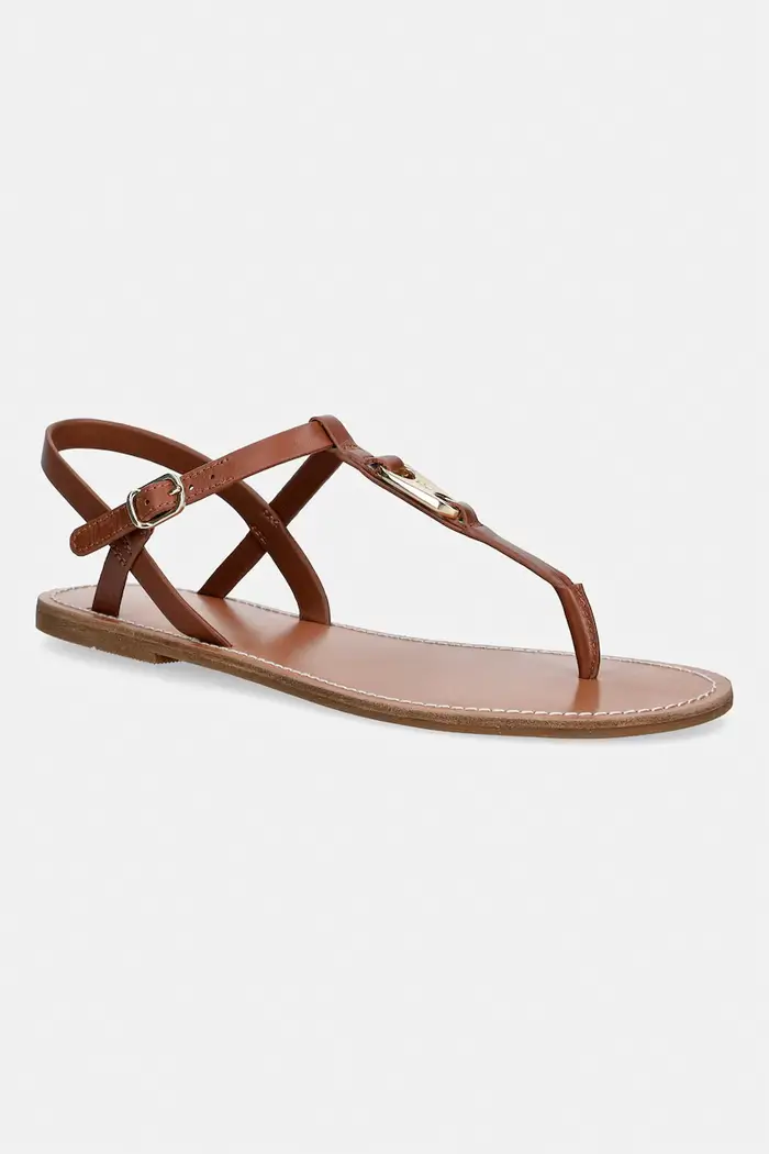 Tommy Hilfiger sandali piatti da donna in pelle LEATHER THONG SANDAL Marrone