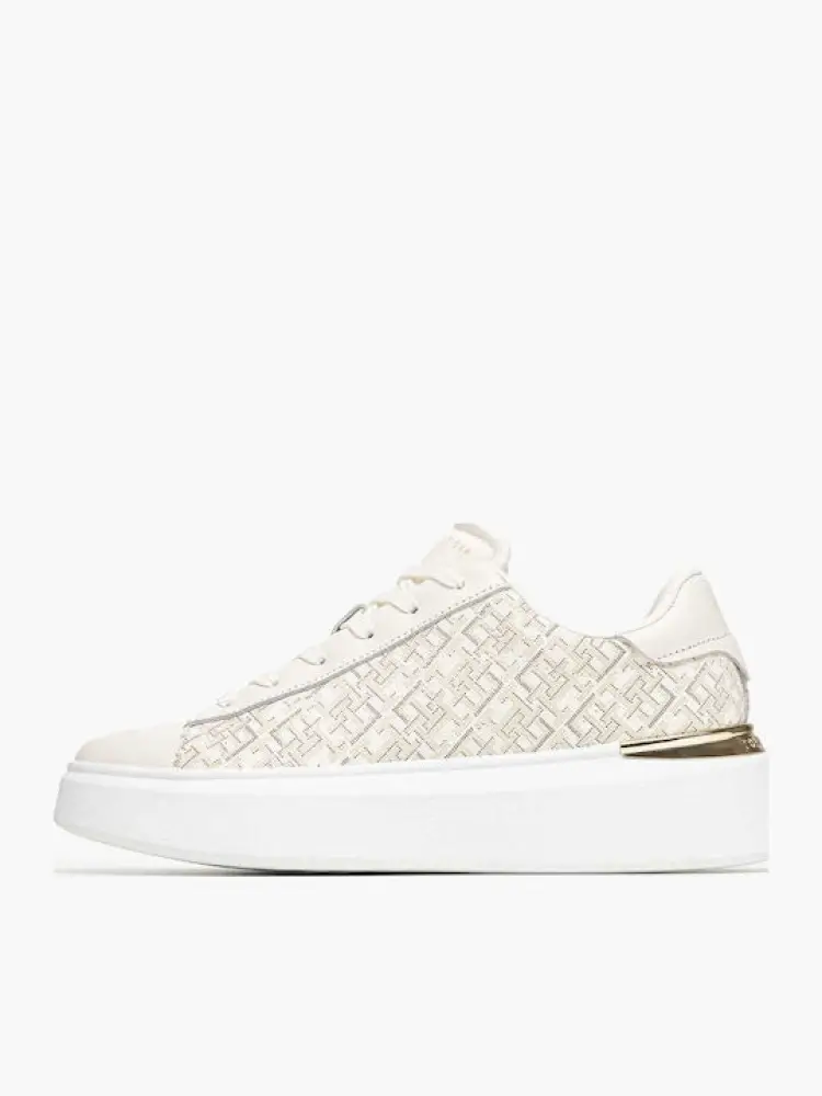 Tommy Hilfiger scarpe ecru donna in similpelle monogram logo lettering