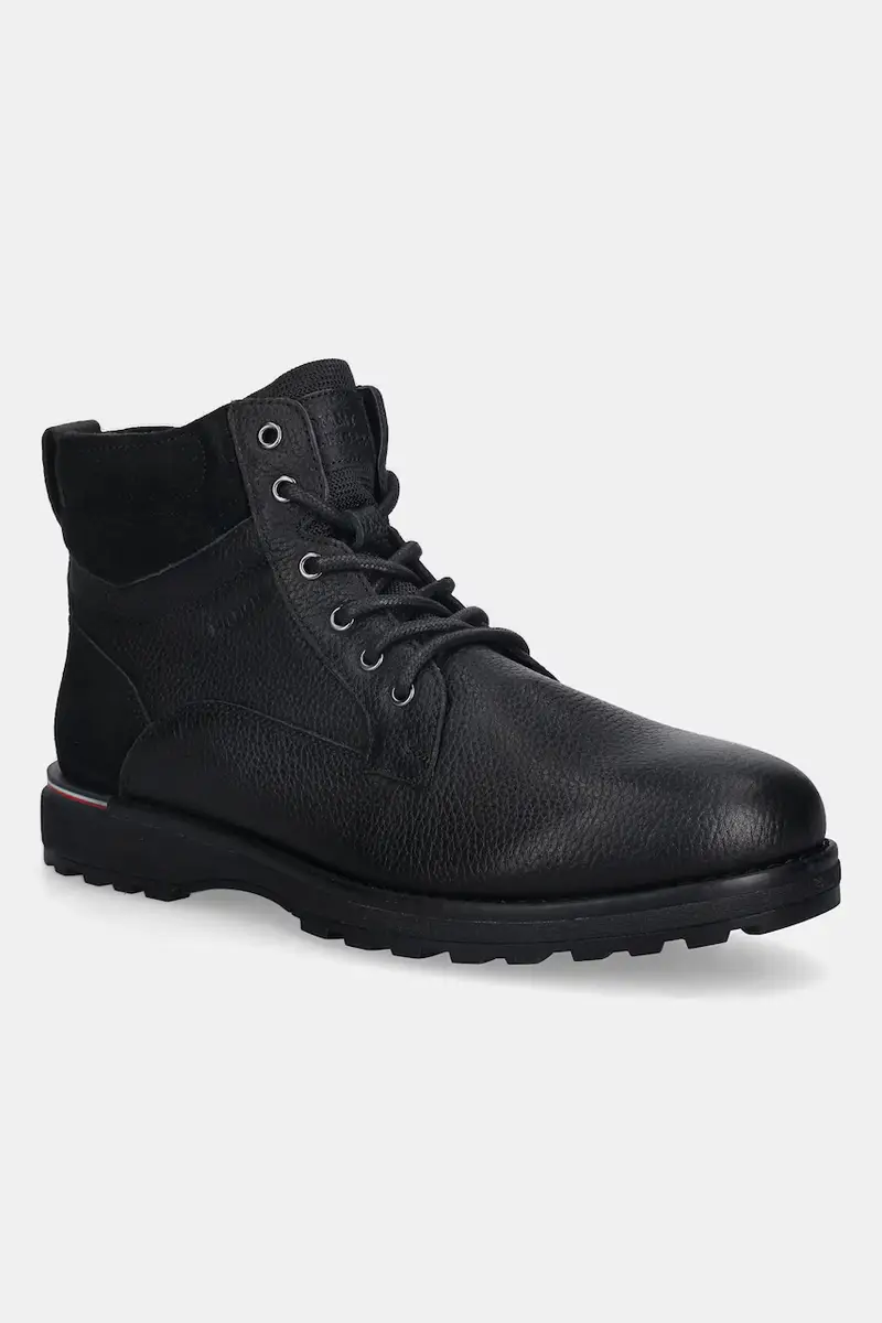 Tommy Hilfiger scarpe in pelle CORPORATE W LTH LACE BOOT Nero
