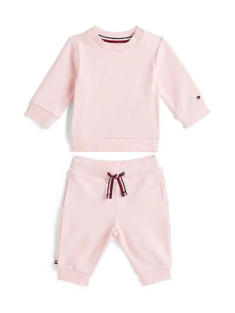 Tommy Hilfiger set rosa neonata logo sul davanti
