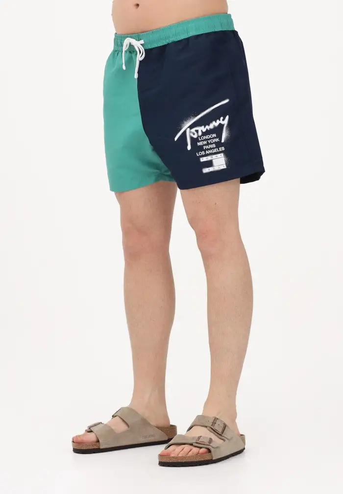 Tommy Hilfiger Shorts mare blu e verde da uomo con logo stampato